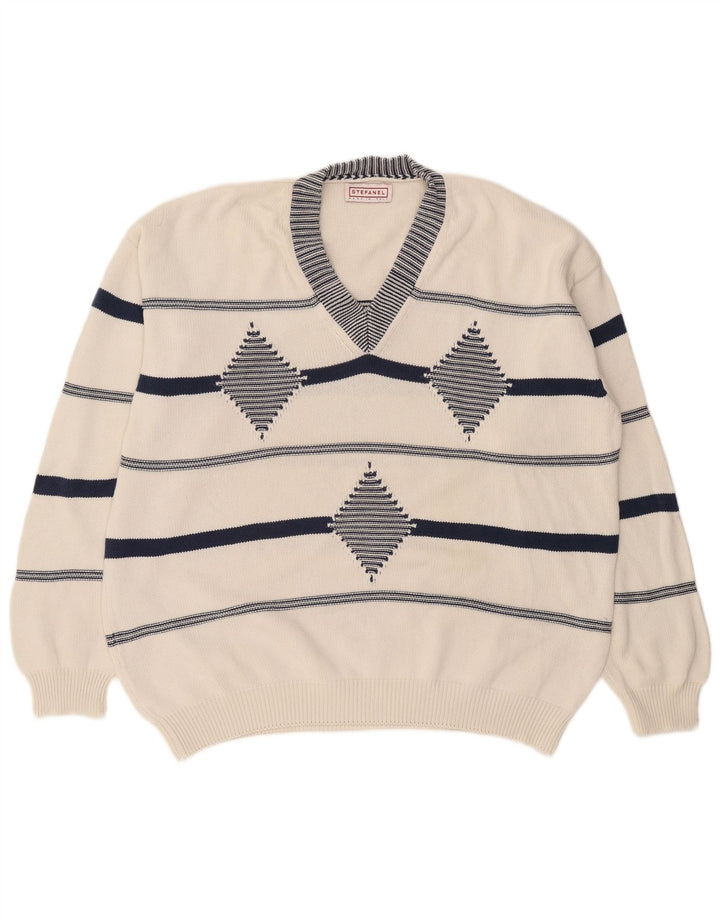 Stefanel Мужской джемпер с v-образным вырезом XL Белый Argyle/Diamond