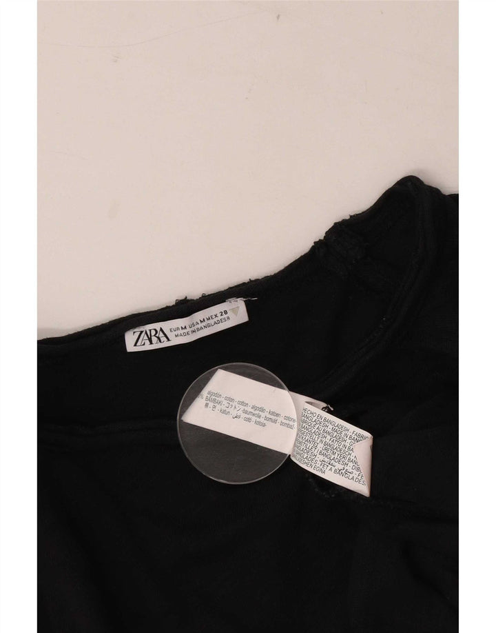 Женский топ оверсайз Zara UK 14 с длинным рукавом, средний черный хлопок
