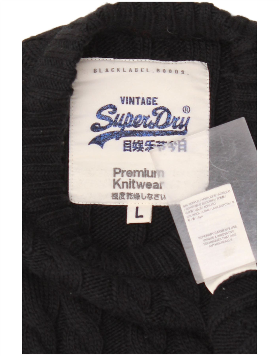 SUPERDRY Мужской свитер с круглым вырезом, большой черный акрил