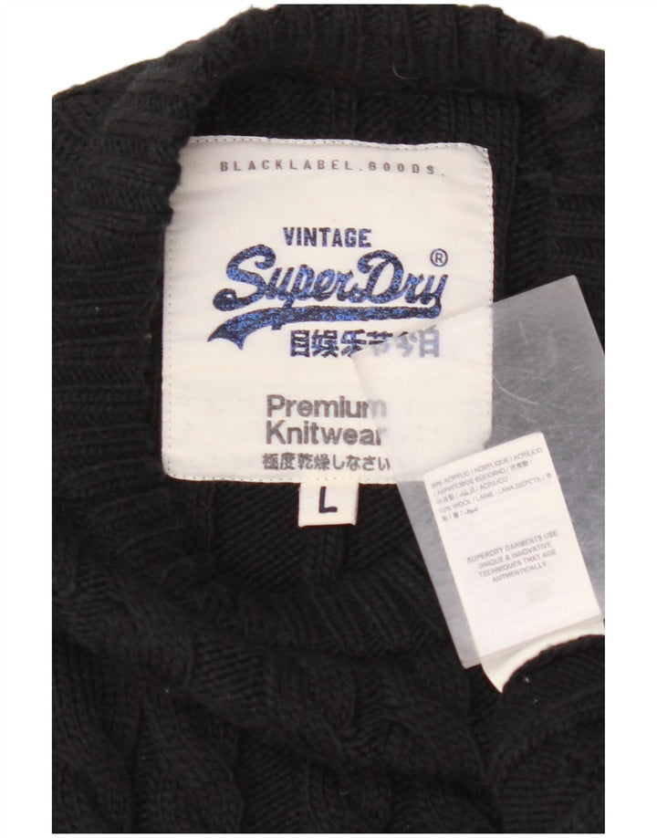 SUPERDRY Мужской свитер с круглым вырезом, большой черный акрил