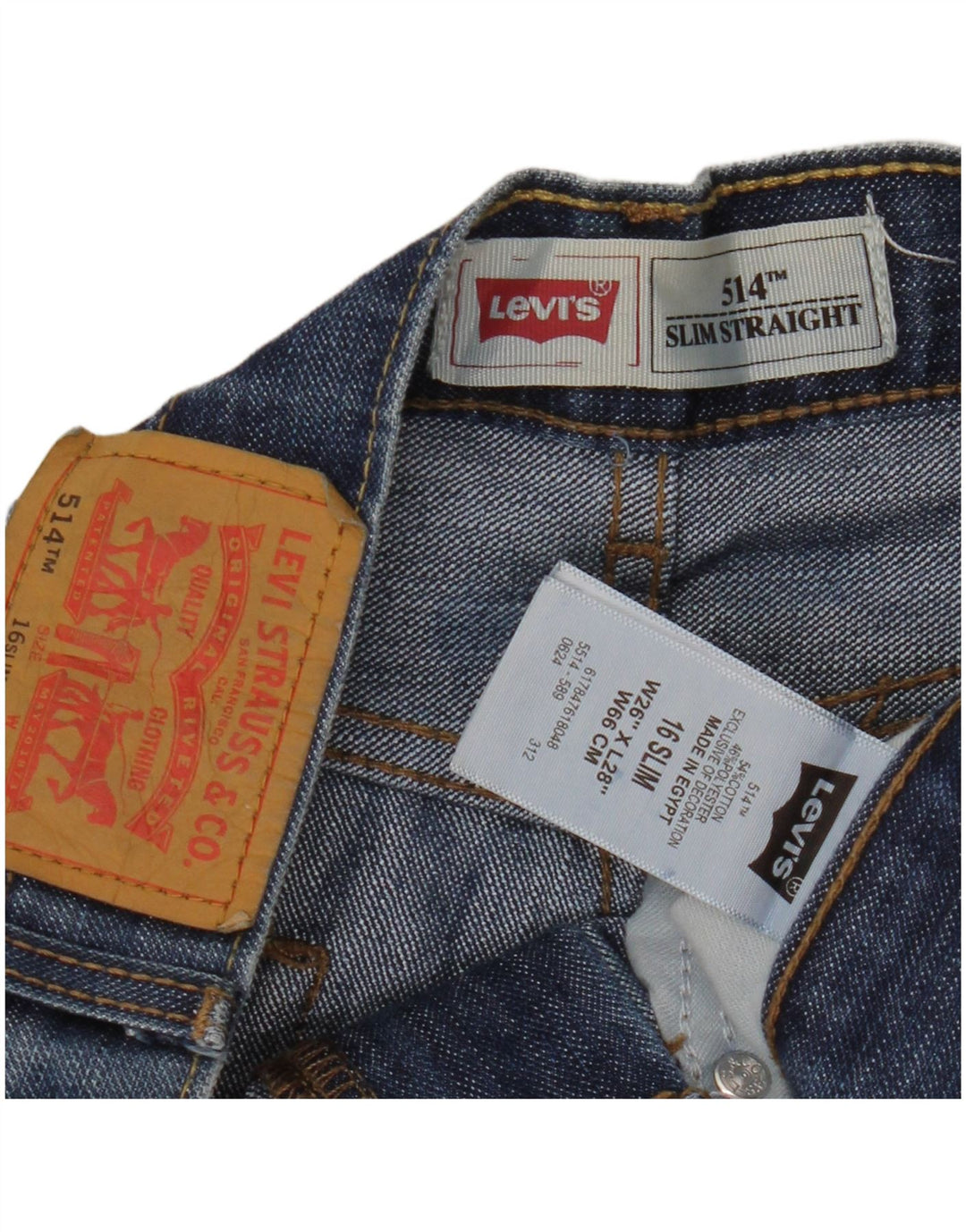 Прямые узкие джинсы LEVI'S Girls 514 15–16 лет W26 L28, синий хлопок