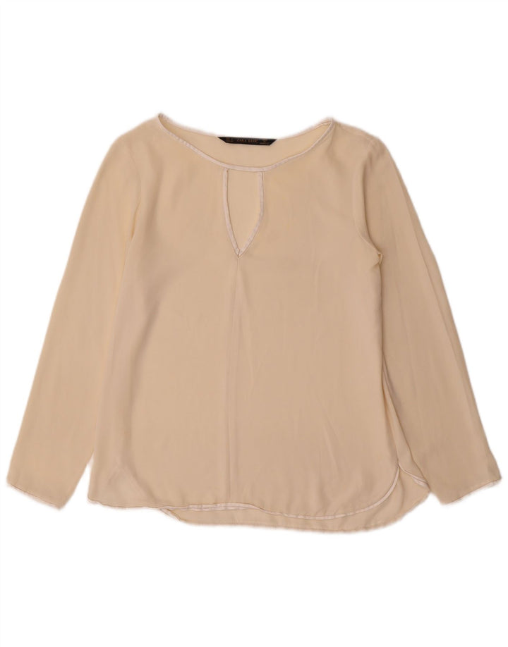 Женская блузка с длинным рукавом Zara UK 10, маленький бежевый