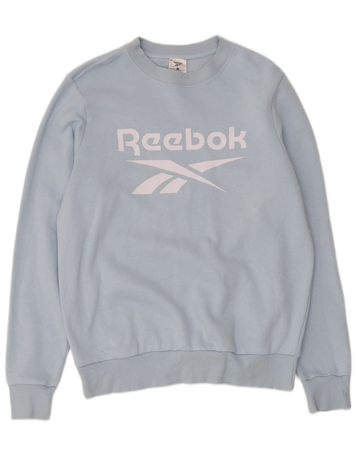 Мужской свитшот с рисунком Reebok, хлопковый джемпер среднего синего цвета