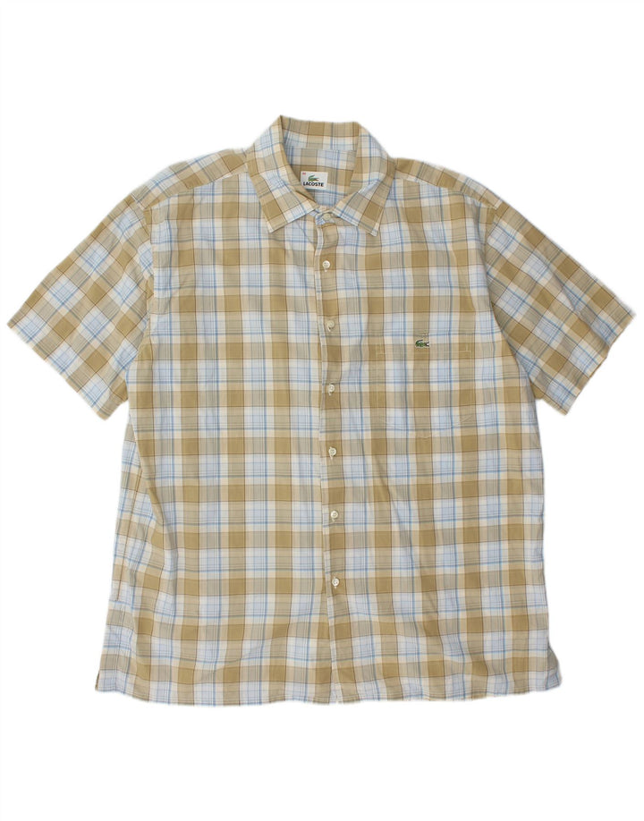 LACOSTE Мужская рубашка с коротким рукавом, размер 46, 2XL, хаки в клетку