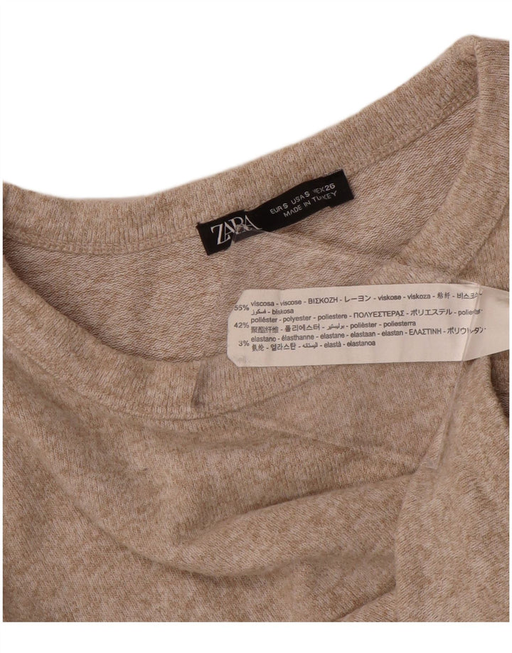 Женский укороченный топ Zara с длинным рукавом UK 8, маленький бежевый