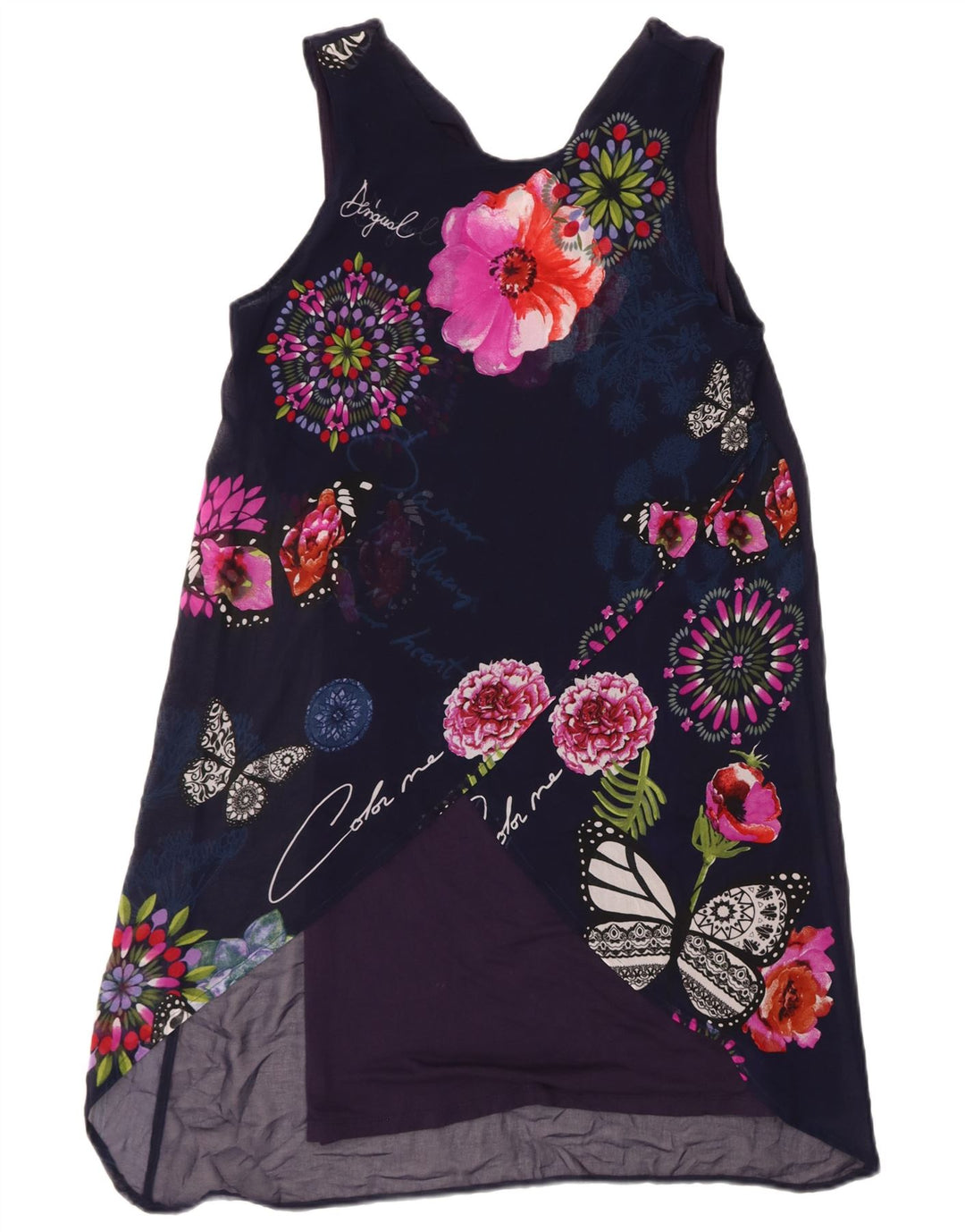 DESIGUAL Womens Sleeveless Basic Dress EU 38 Medium Navy Blue Floral