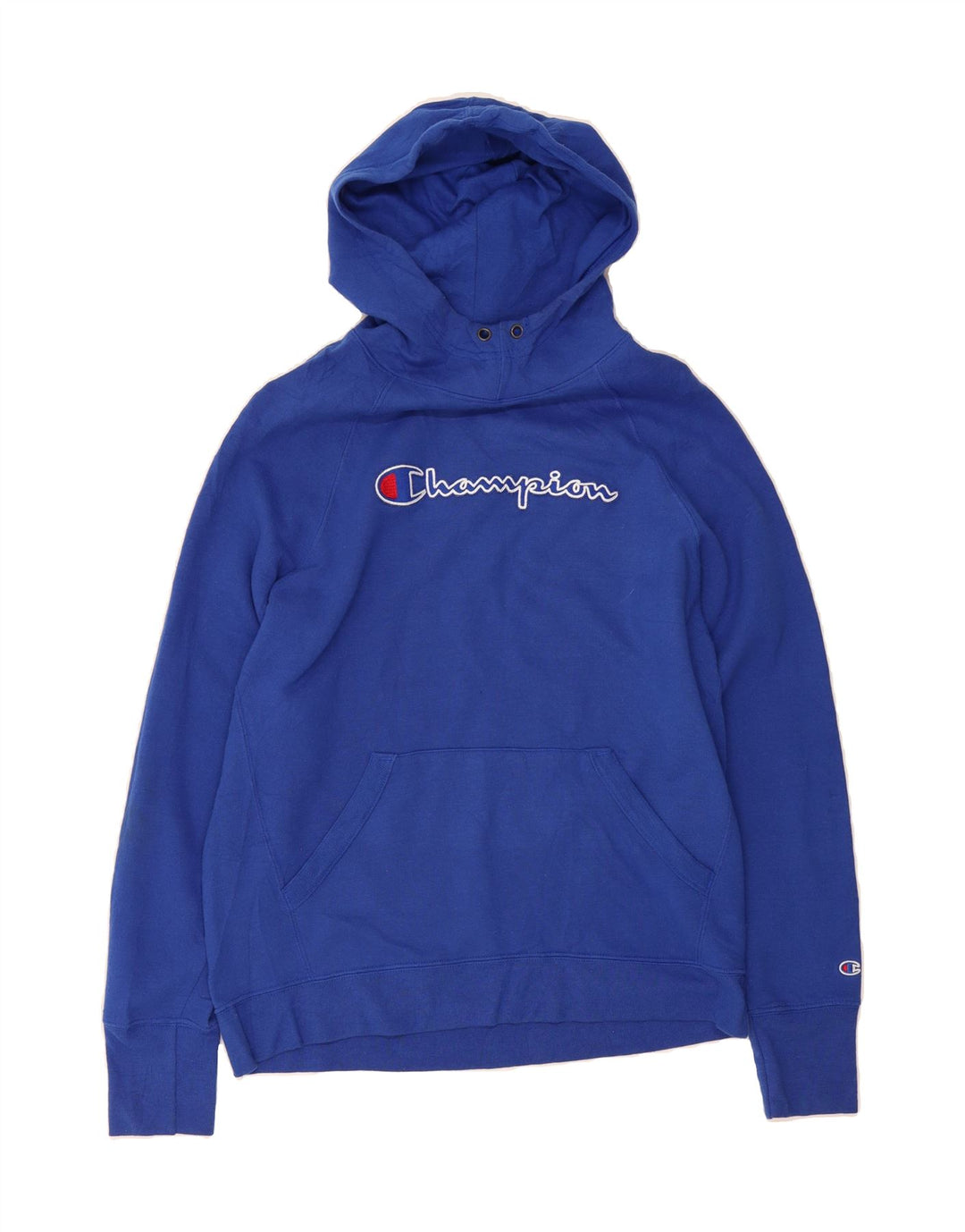 CHAMPION Womens Graphic Hoodie Jumper UK 14 Medium Blue Vintage Champion and Second-Hand Champion from Messina Hembry 
