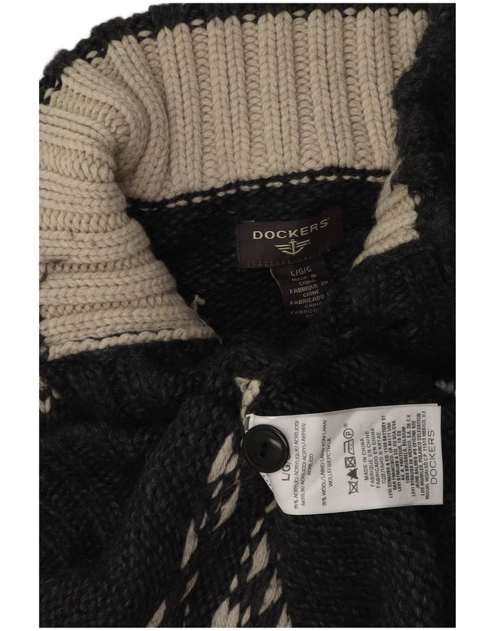 Мужской джемпер на пуговицах Dockers, большой серый акриловый свитер с жаккардовым узором