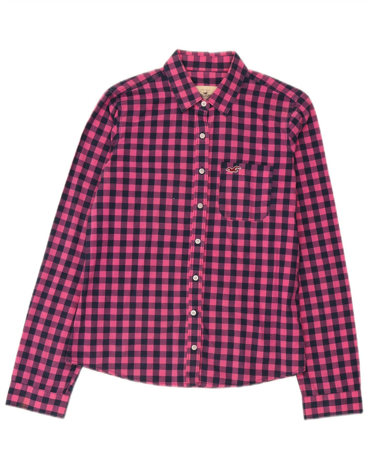 Женская рубашка Hollister UK 14, средний розовый цвет в мелкую клетку, хлопок