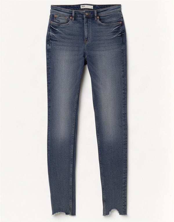Женские потертые джинсы скинни Zara EU 38, маленькие W28 L30, синие, хлопок