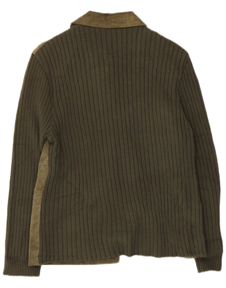 Винтажная женская вязаная замшевая куртка UK 14, кожа среднего зеленого цвета