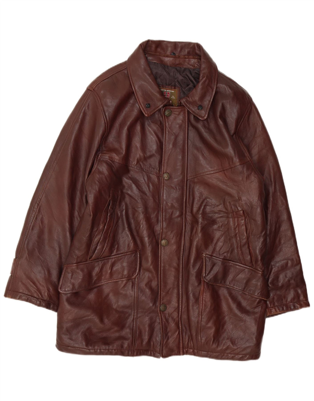 MAESTRO ARTIEIANO Мужская кожаная куртка UK 44 2XL Коричневая кожа