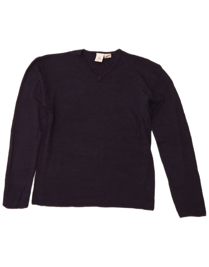ARMANI EXCHANGE Женский джемпер с v-образным вырезом UK 12 Medium Navy Blue
