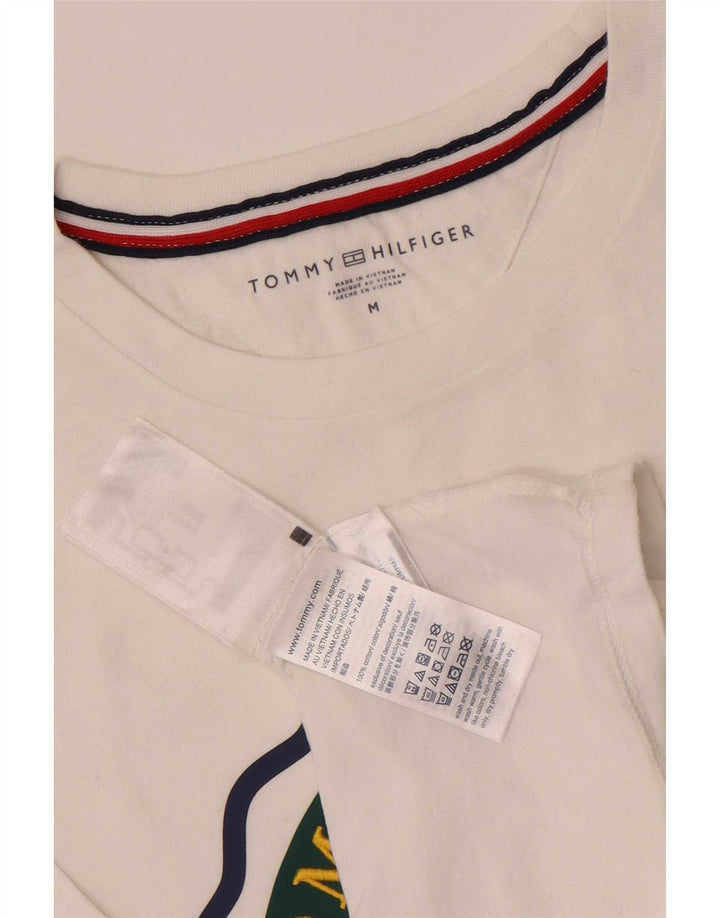Tommy Hilfiger Мужская футболка с рисунком Топ среднего размера, белый хлопок