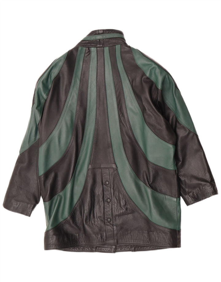 Винтажная женская кожаная куртка свободного кроя EU 46 XL, черная кожа с цветными блоками