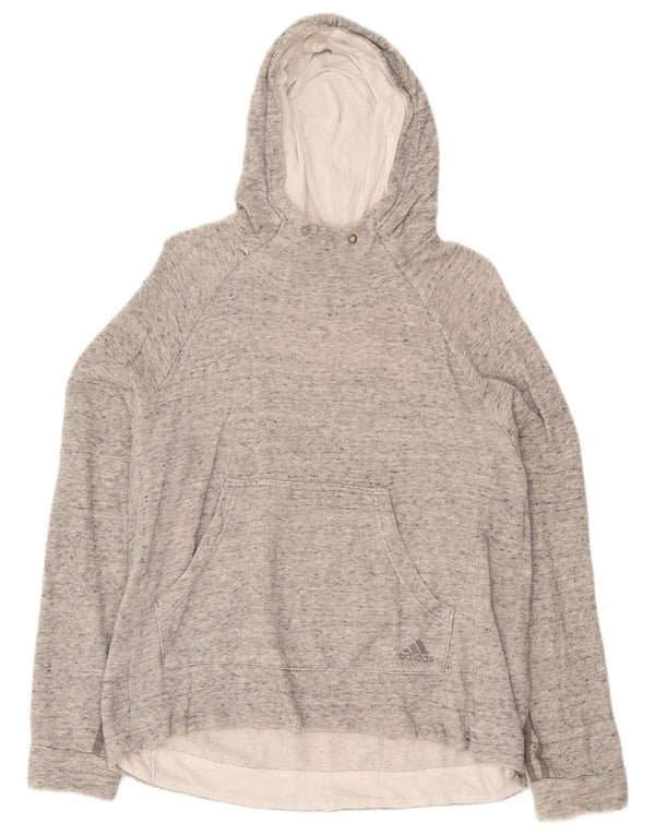 ADIDAS Womens Hoodie Jumper UK 16/18 Large Grey Flecked Cotton