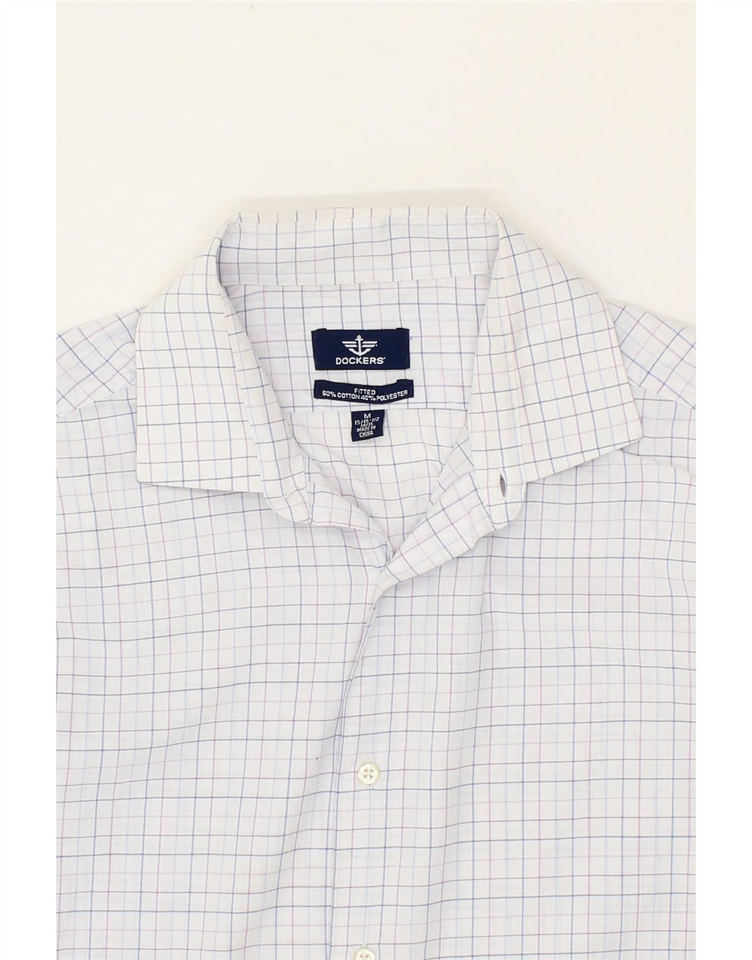 DOCKERS Mens Fitted Shirt Size 15 1/2 Medium White Check Cotton Vintage Dockers and Second-Hand Dockers from Messina Hembry 