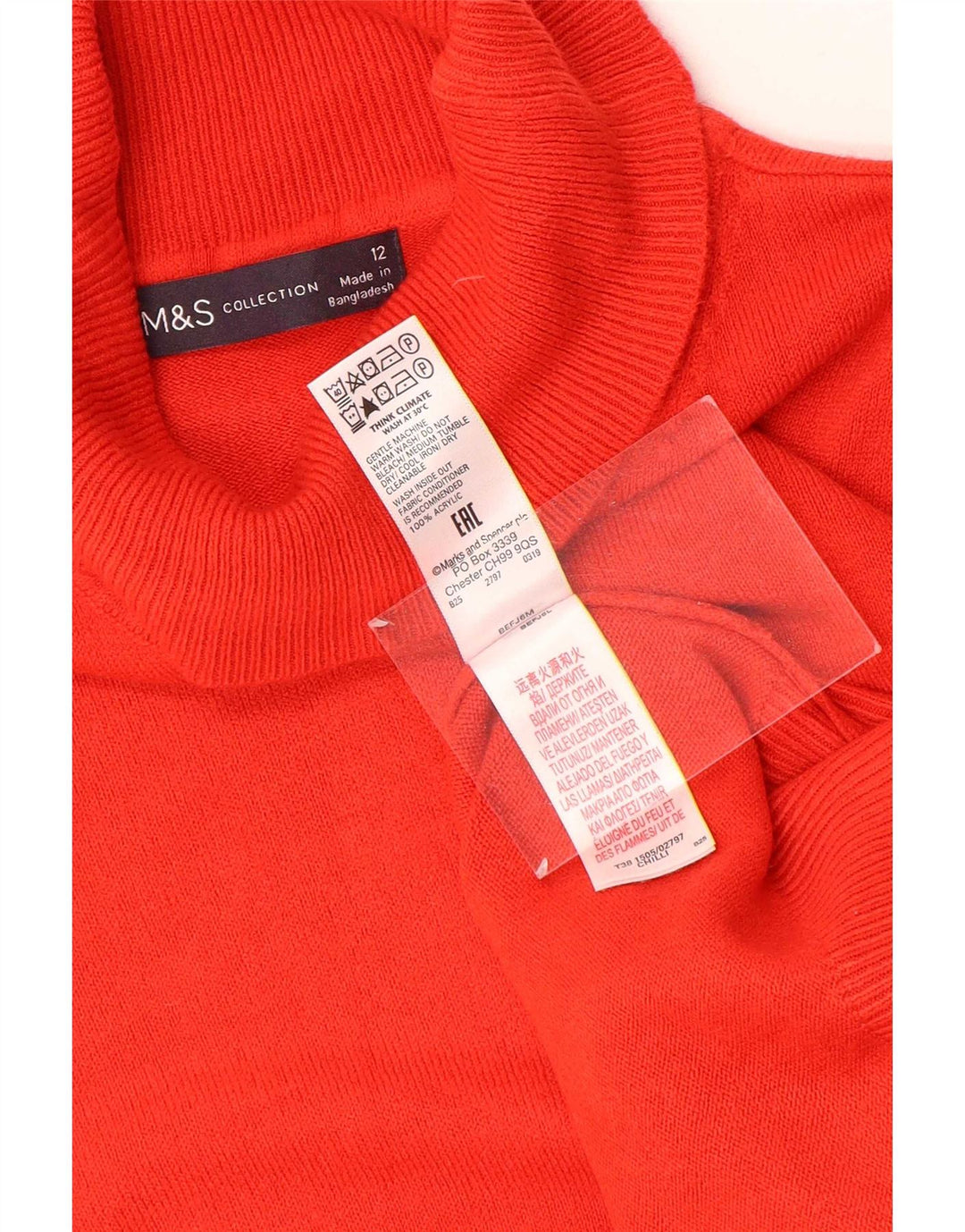 Женский джемпер с высоким воротником Marks & Spencer UK 12, средний красный акрил