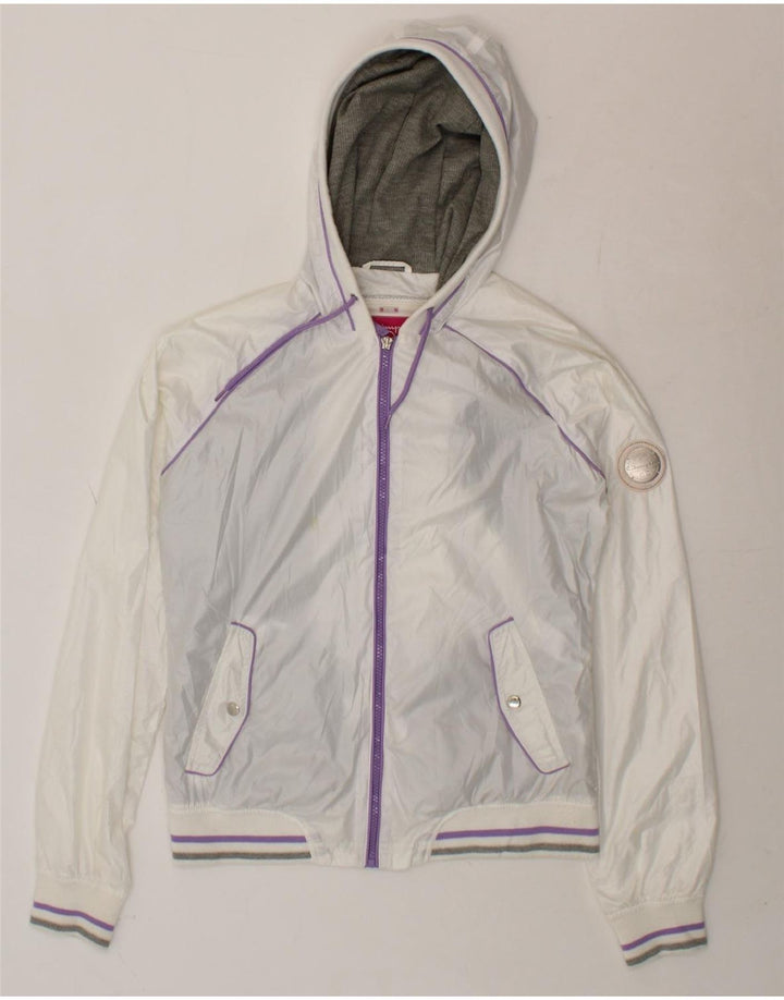 CHAMPION Womens Hooded Tracksuit Top Jacket UK 12 Medium White Polyester Vintage Champion and Second-Hand Champion from Messina Hembry 