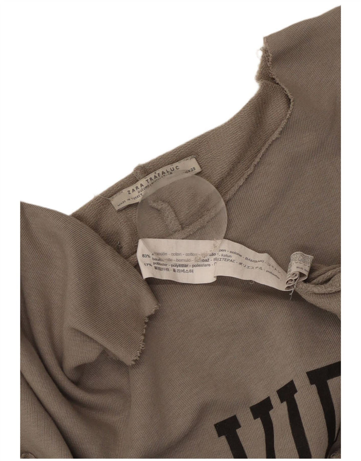 Женское платье-футболка оверсайз с рисунком Zara UK 14, хлопок среднего серого цвета