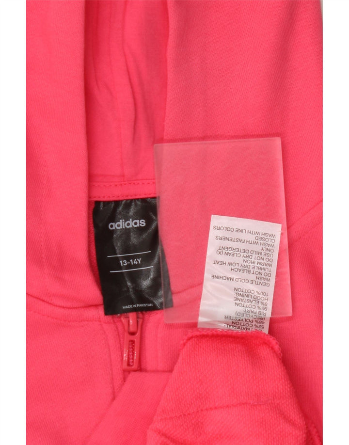 ADIDAS Свитер с капюшоном и молнией с графическим рисунком для девочек 13–14 лет, розовый хлопок