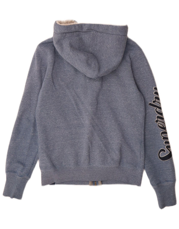 Женский свитер с капюшоном на молнии с графическим рисунком Superdry, Великобритания, 8, маленький синий хлопок с крапинками