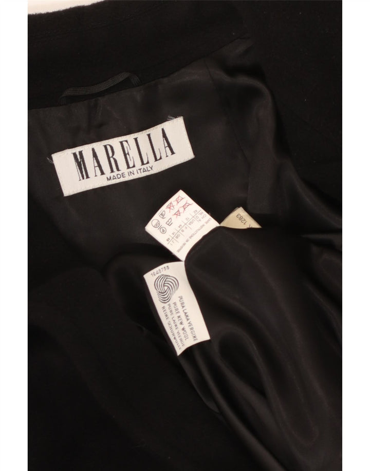 Женское двубортное пальто Marella UK 14, средний черный из натуральной шерсти