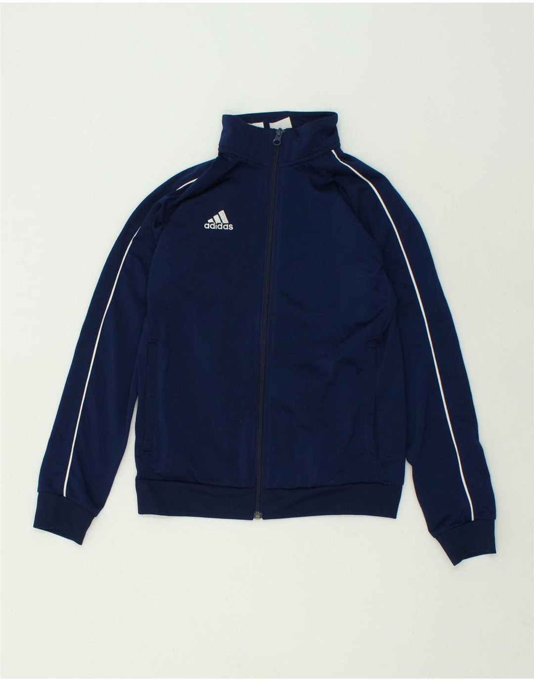 ADIDAS Boys Graphic Tracksuit Top Jacket 11-12 Years Navy Blue Polyester Vintage Adidas and Second-Hand Adidas from Messina Hembry 
