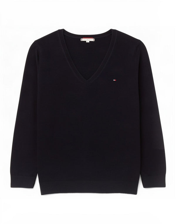 Женский джемпер с v-образным вырезом Tommy Hilfiger UK 12, средний темно-синий, хлопок