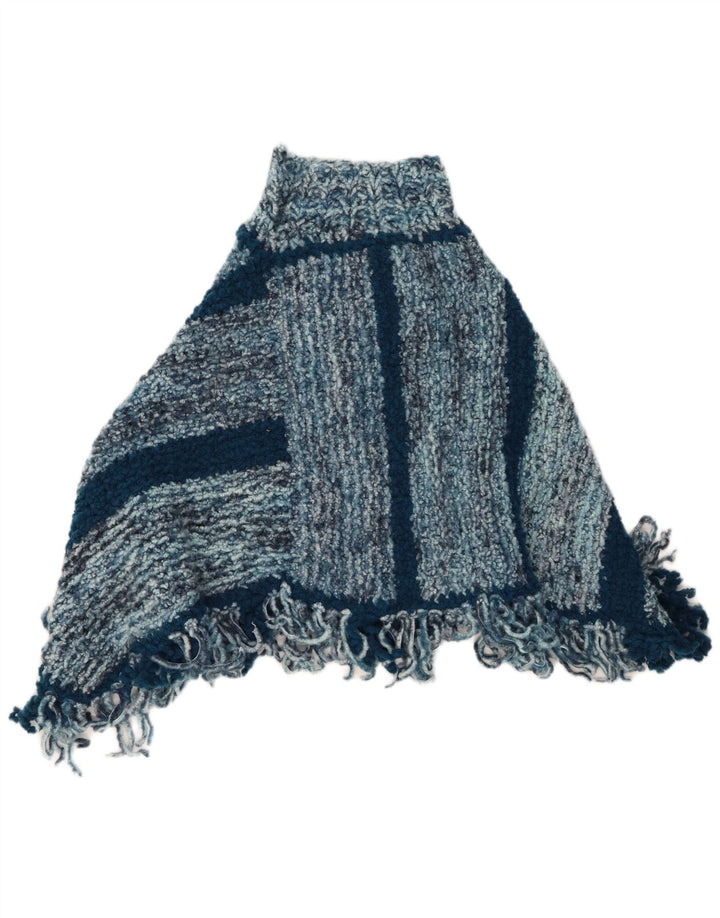 ВИНТАЖНЫЙ женский джемпер-пончо, один размер, в синюю полоску