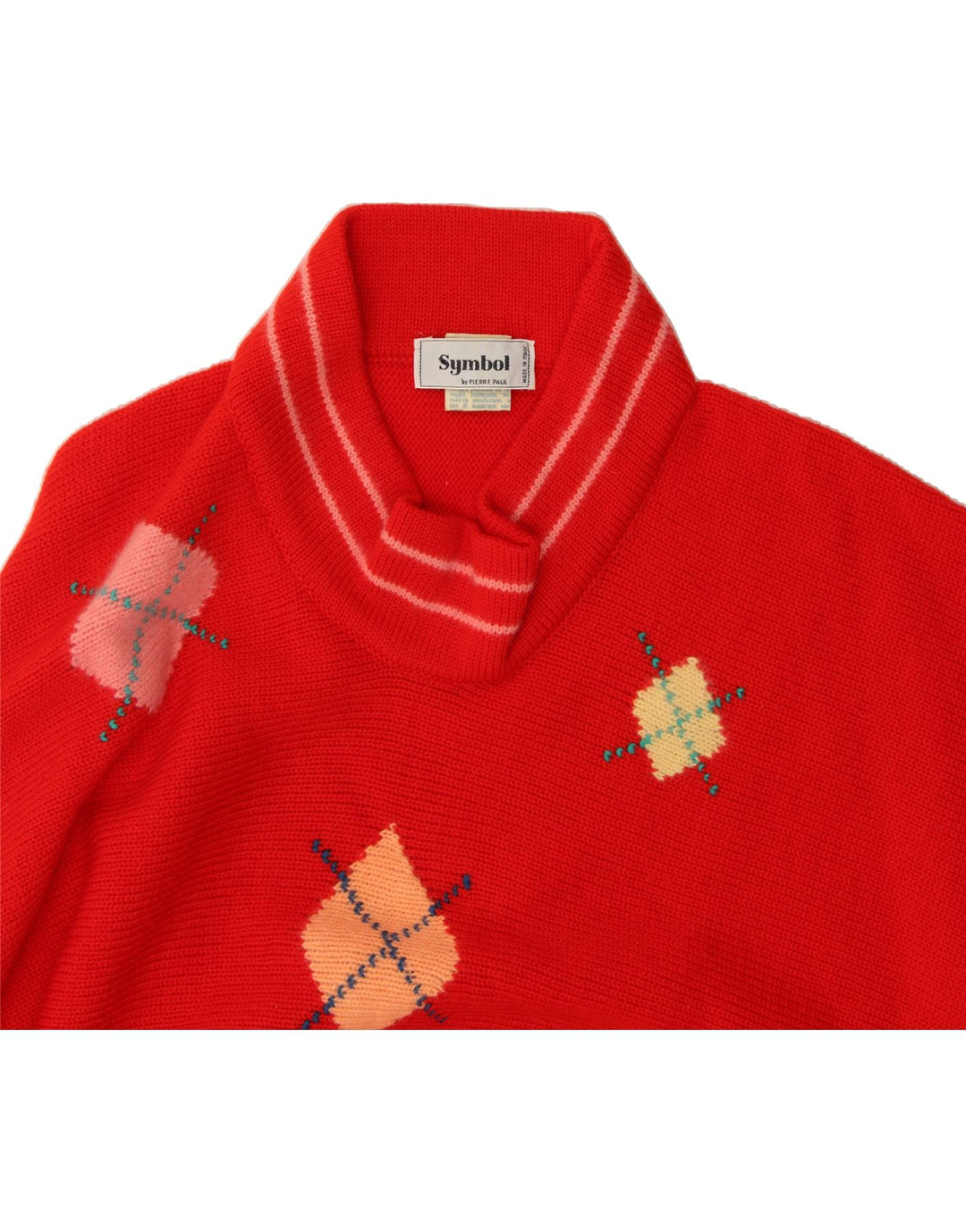 VINTAGE Womens Turtle Neck Jumper Sweater UK 16 Large Red Argyle/Diamond Vintage Vintage and Second-Hand Vintage from Messina Hembry 