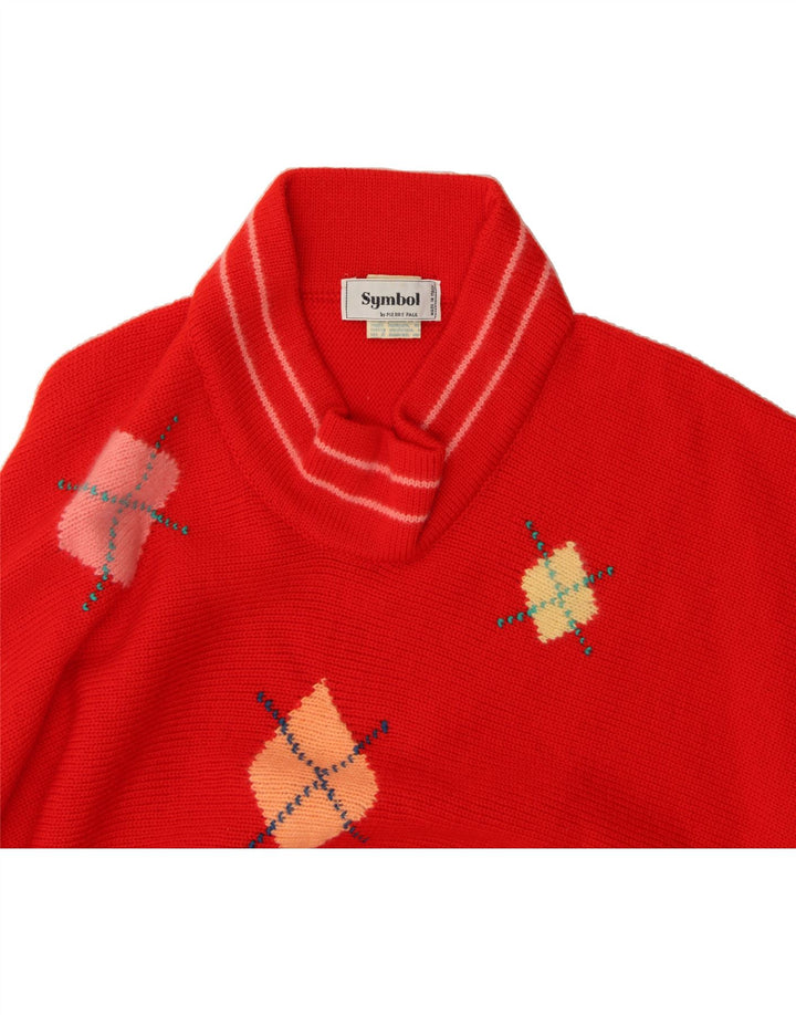VINTAGE Womens Turtle Neck Jumper Sweater UK 16 Large Red Argyle/Diamond Vintage Vintage and Second-Hand Vintage from Messina Hembry 