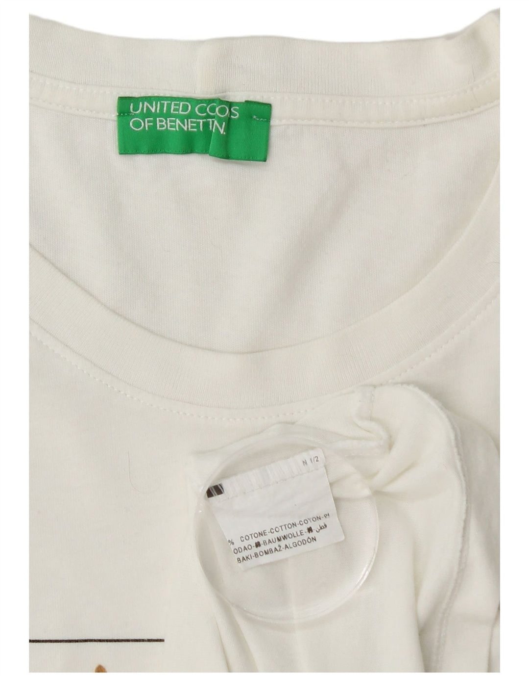 BENETTON Мужская футболка с рисунком, топ среднего размера, белый хлопок с цветными блоками