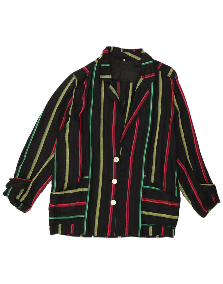 Винтажный женский пиджак на 3 пуговицах IT 46, большой черный в полоску