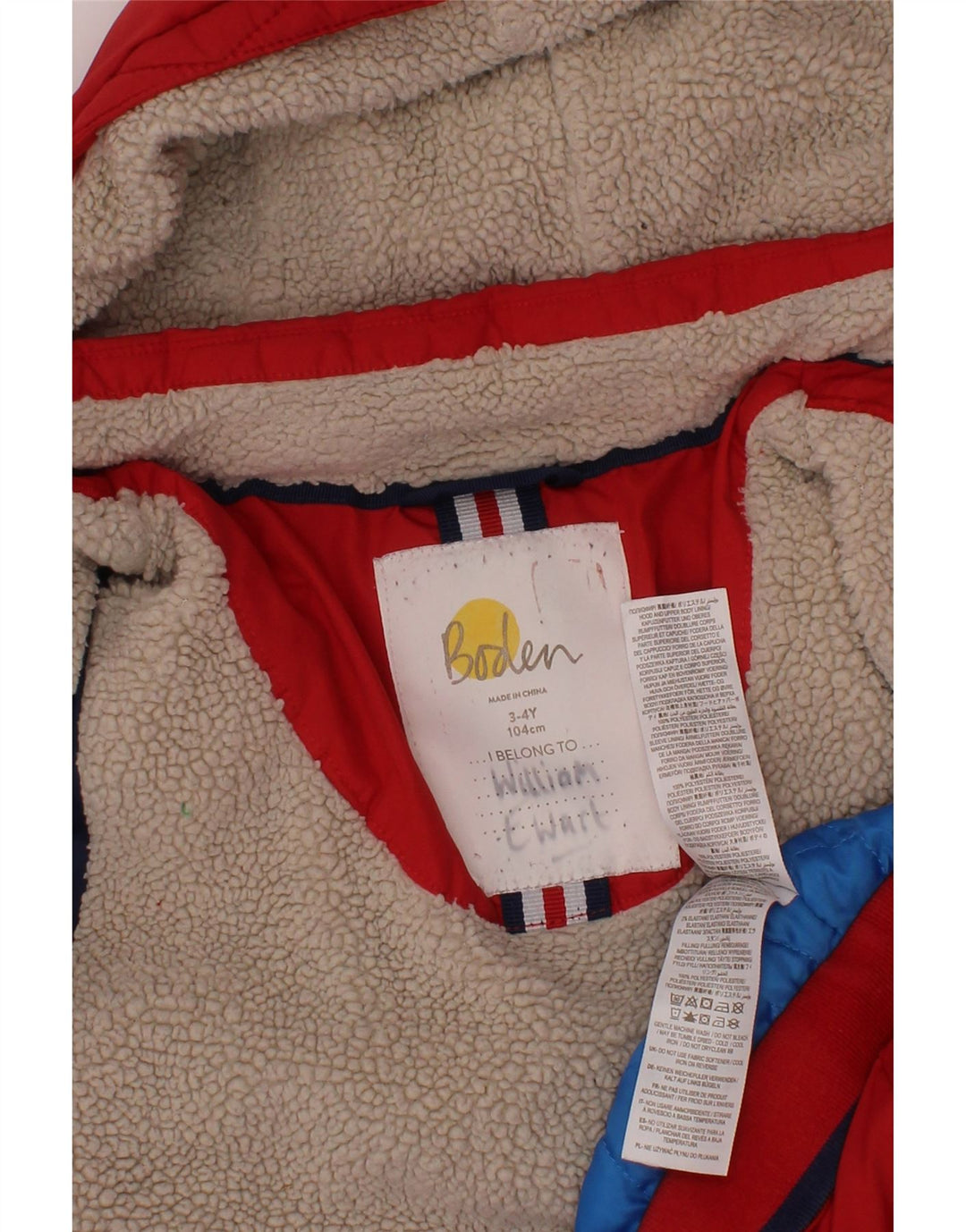 Утепленная куртка Boden для мальчиков с капюшоном 3-4 года, красный полиэстер