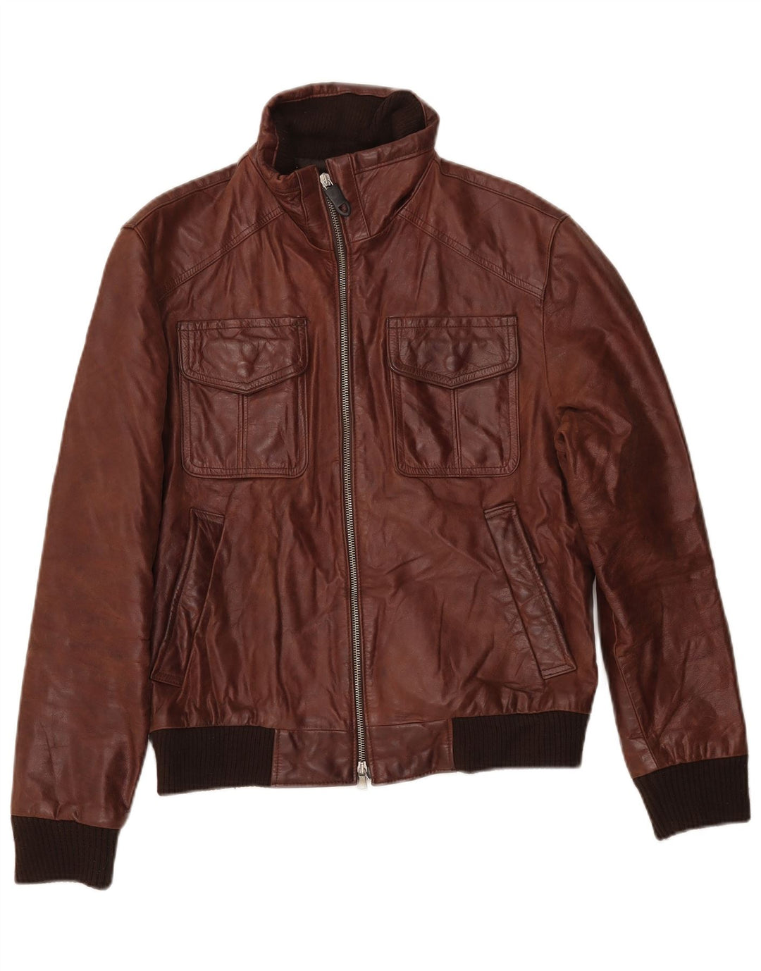 Винтажная мужская кожаная куртка UK 38, кожа среднего коричневого цвета