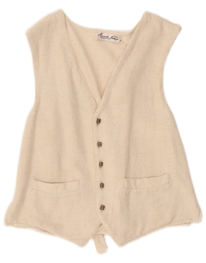 ВИНТАЖНЫЙ женский жилет UK 14, средний хлопковый белый цвет