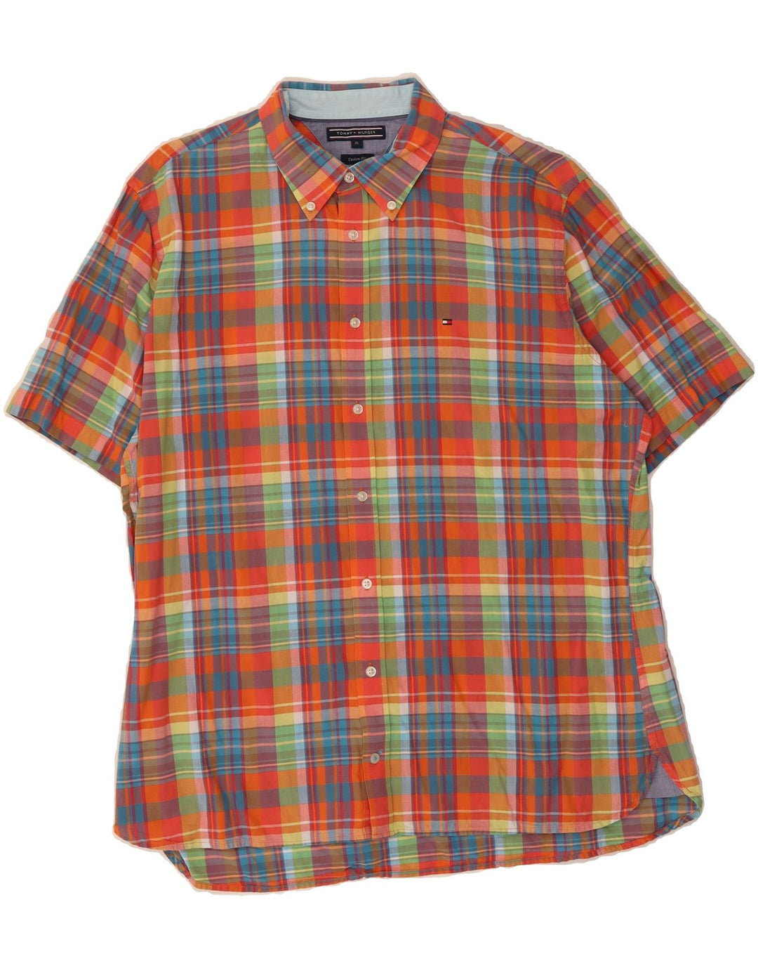 TOMMY HILFIGER Mens Custom Fit Short Sleeve Shirt XL Multicoloured Check Vintage Tommy Hilfiger and Second-Hand Tommy Hilfiger from Messina Hembry 