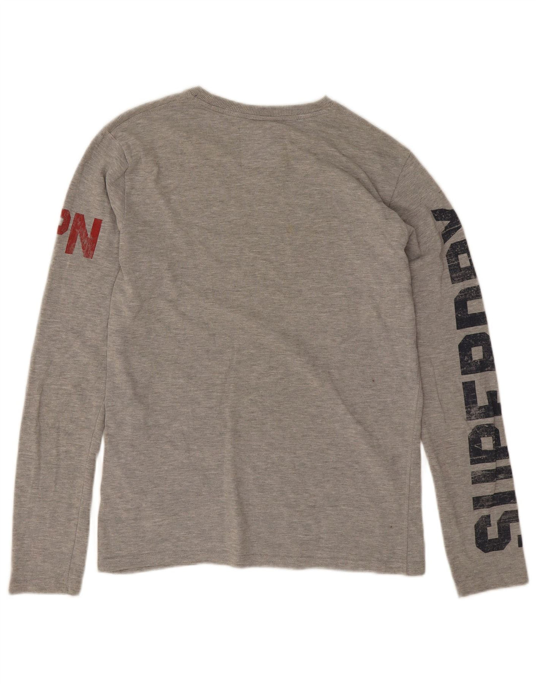 Мужской топ с рисунком Superdry, средний серый хлопок с длинными рукавами и крапинками