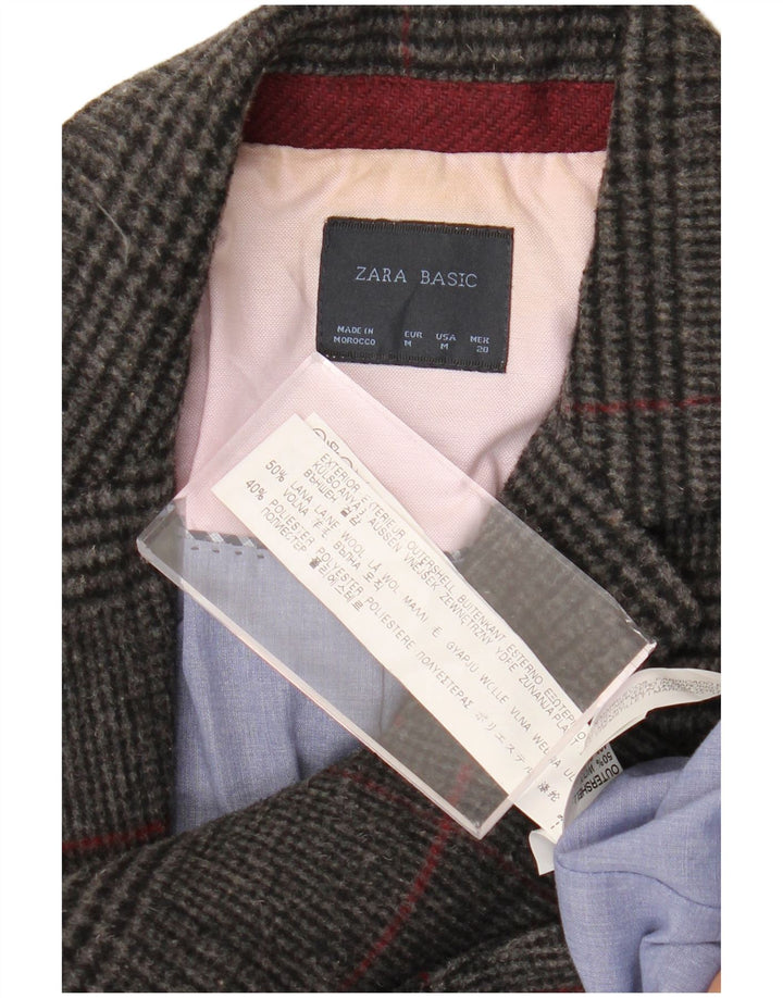 Женский пиджак Zara на 1 пуговице UK 12, шерсть среднего серого цвета с узором «гусиные лапки»