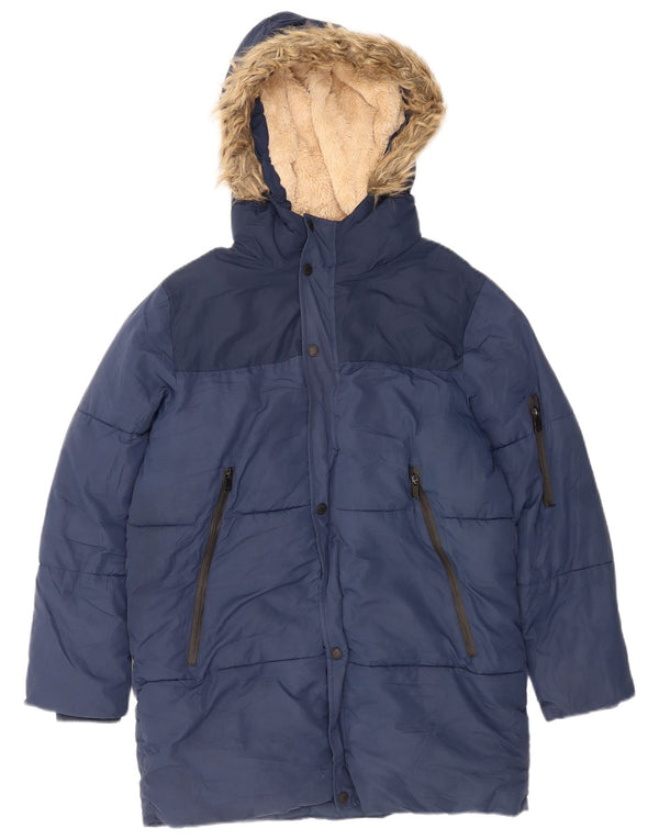 Стеганое пальто из шерпы с капюшоном Zara для мальчиков, 13–14 лет, синее