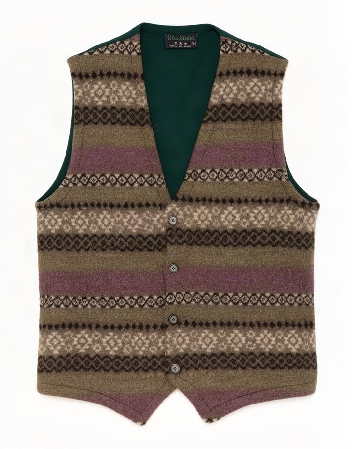 Винтажный мужской жилет среднего зеленого цвета Fair Isle