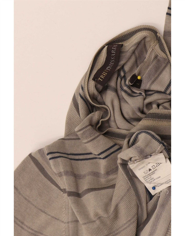 Мужской джемпер Trussardi с круглым вырезом, хлопковый свитер в большую серую полоску