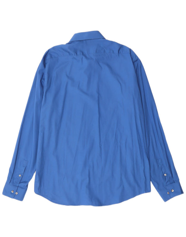 Мужская приталенная рубашка Calvin Klein, размер 44, 17, 1/2 XL, синяя, хлопок