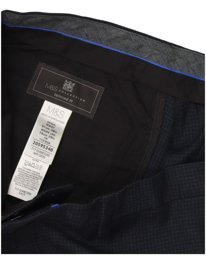 Мужские костюмные брюки строгого кроя Marks & Spencer W36 L29 темно-синие в клетку