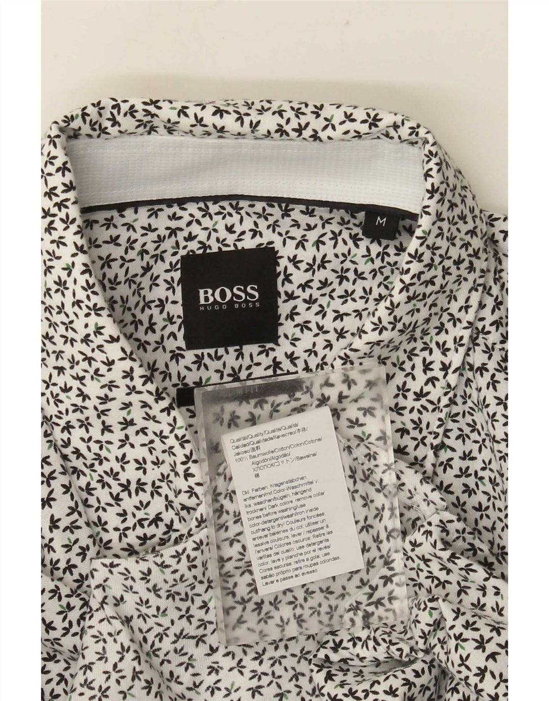 Мужская рубашка приталенного кроя Hugo Boss, хлопок среднего размера, белый цвет с цветочным принтом