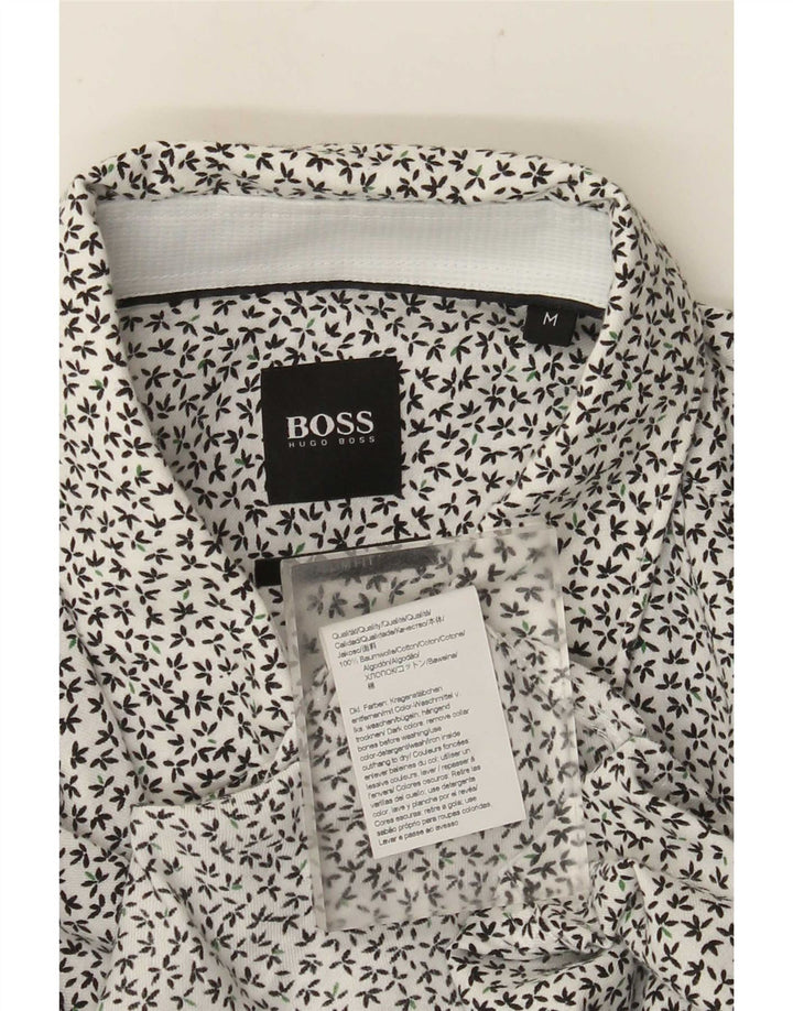 Мужская рубашка приталенного кроя Hugo Boss, хлопок среднего размера, белый цвет с цветочным принтом