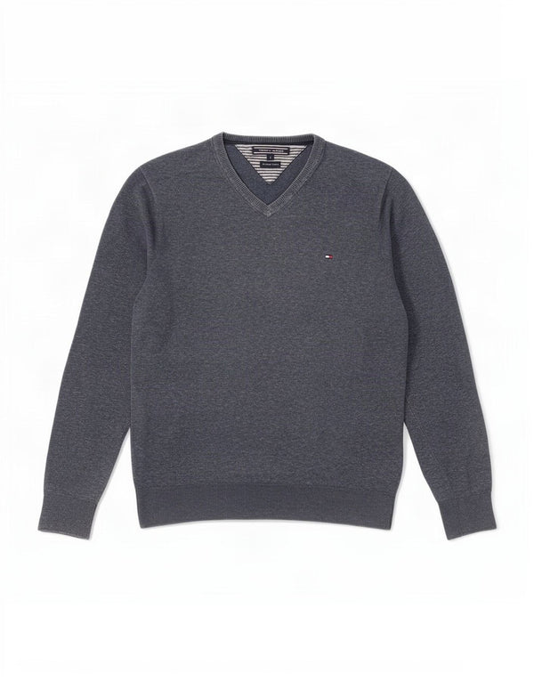 Tommy Hilfiger Мужской джемпер с v-образным вырезом, маленький темно-синий хлопковый джемпер в крапинку