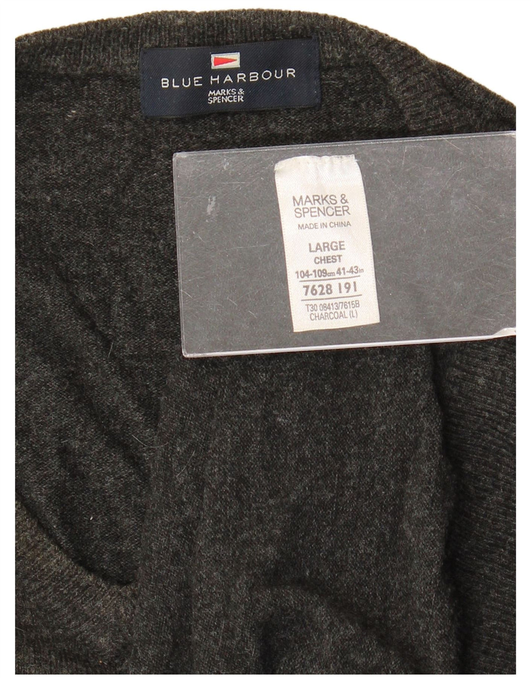 Мужской джемпер с v-образным вырезом Marks & Spencer Blue Harbour, большой серый акрил