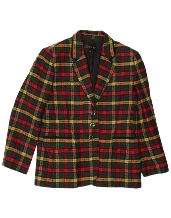 Улучшенный женский пиджак на 3 пуговицах IT 46, большая зеленая клетка в клетку из натуральной шерсти